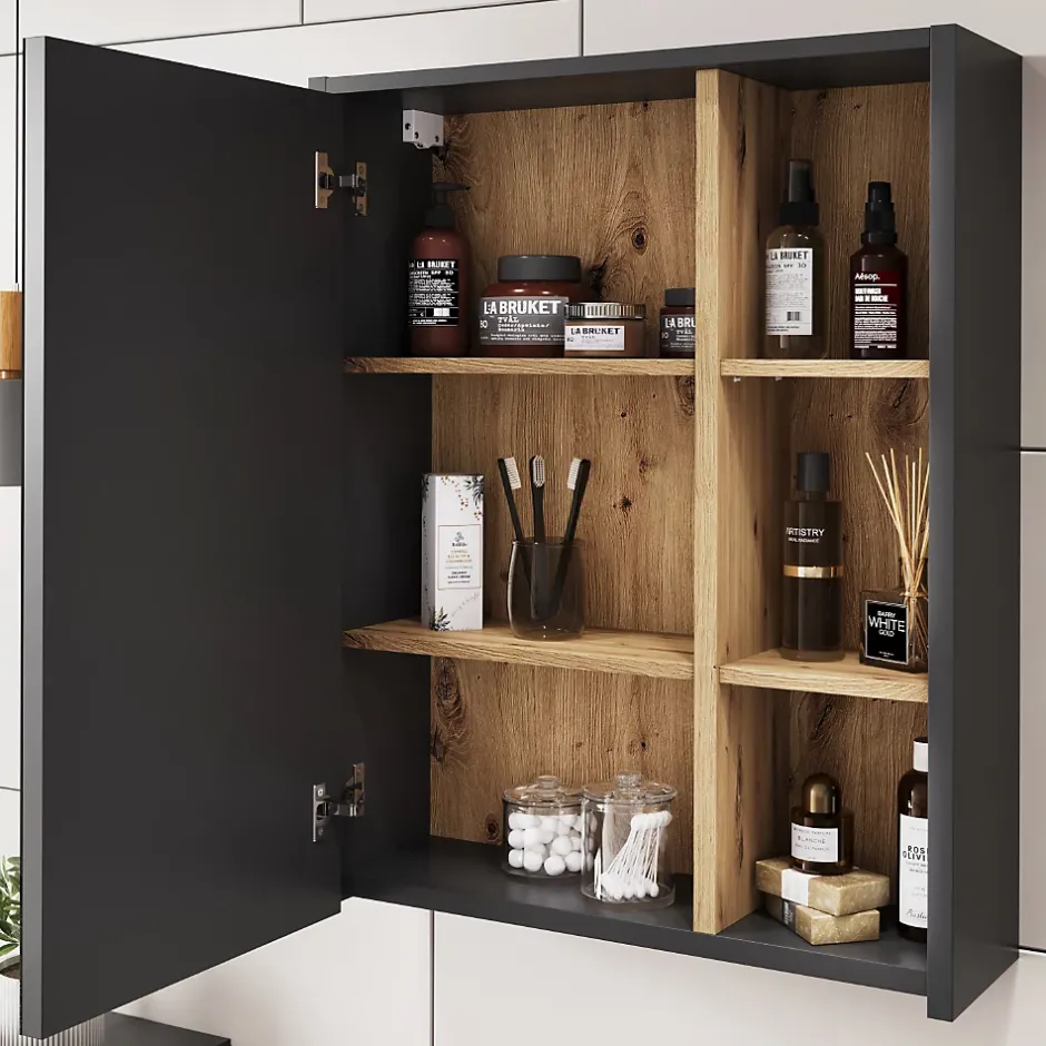Vicco Armoire de toilette Gris/Artisan 60x75cm avec des étagères ouvertes* Armoire De Toilette
