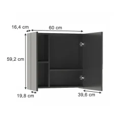 Vicco Armoire de toilette Anthracite 60x59.2cm Avec étagères et 1 porte miroir* Armoire De Toilette