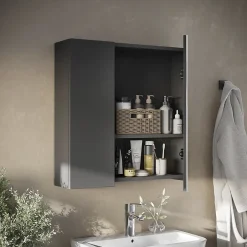 Vicco Armoire de toilette Anthracite 60x59.2cm Avec étagères et 1 porte miroir* Armoire De Toilette