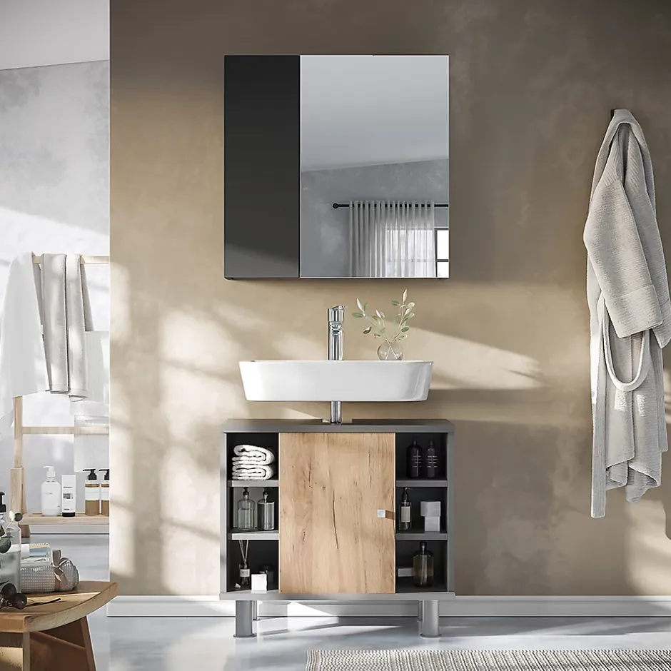 Vicco Armoire de toilette Anthracite 60x59.2cm Avec étagères et 1 porte miroir* Armoire De Toilette