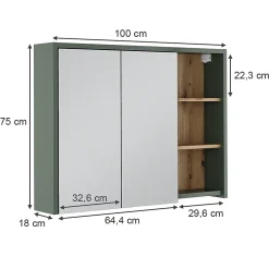 Vicco Armoire de toilette Vert/Artisan 100x75cm avec des étagères ouvertes* Armoire De Toilette