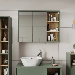 Vicco Armoire de toilette Vert/Artisan 100x75cm avec des étagères ouvertes* Armoire De Toilette