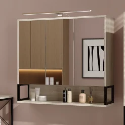 Vicco Armoire de toilette Chêne/noir 80x71.5cm avec lumière LED