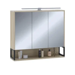Vicco Armoire de toilette Chêne/noir 80x71.5cm avec lumière LED