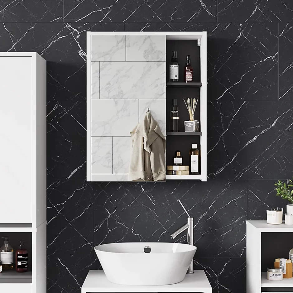 Vicco Armoire de toilette blanc/gris 60x75cm avec étagères ouvertes* Armoire De Toilette