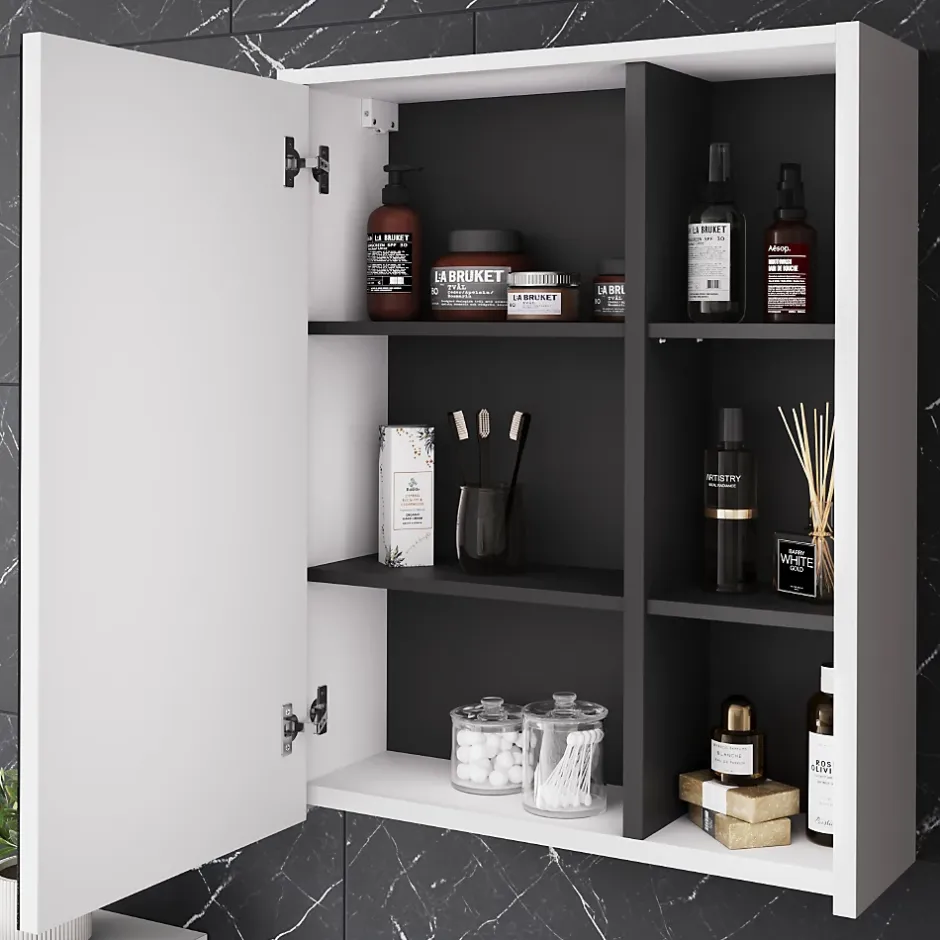 Vicco Armoire de toilette blanc/gris 60x75cm avec étagères ouvertes* Armoire De Toilette