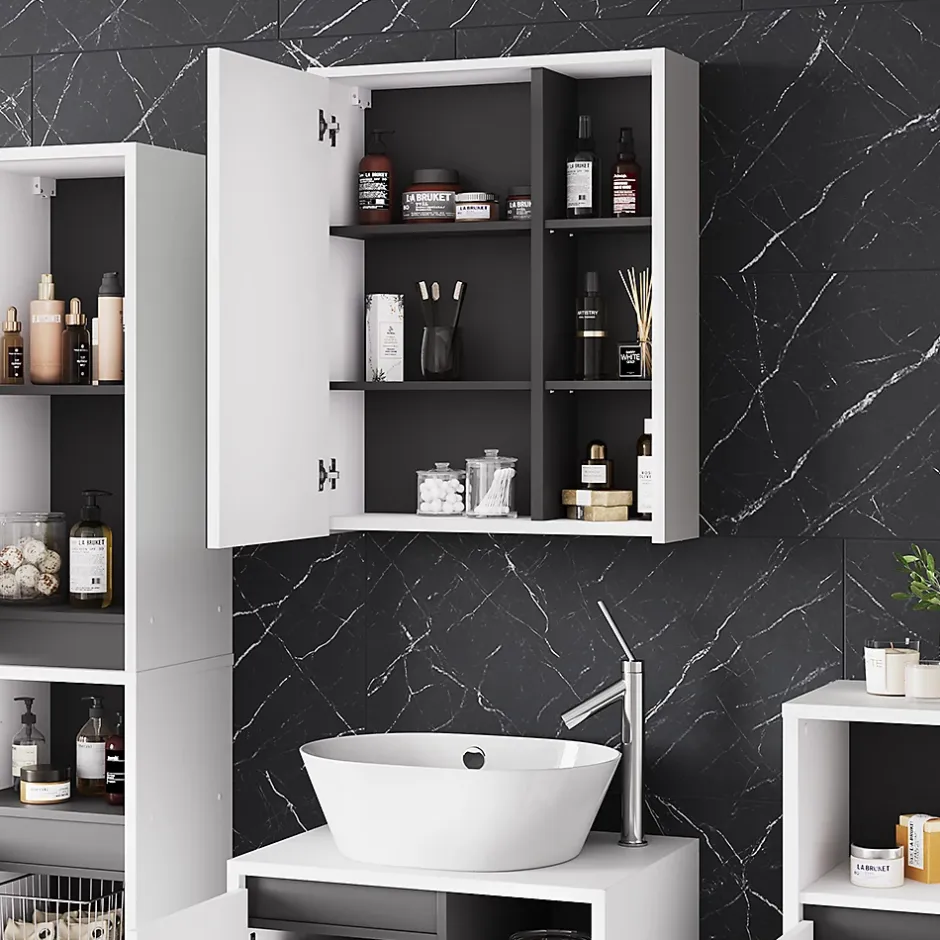 Vicco Armoire de toilette blanc/gris 60x75cm avec étagères ouvertes* Armoire De Toilette