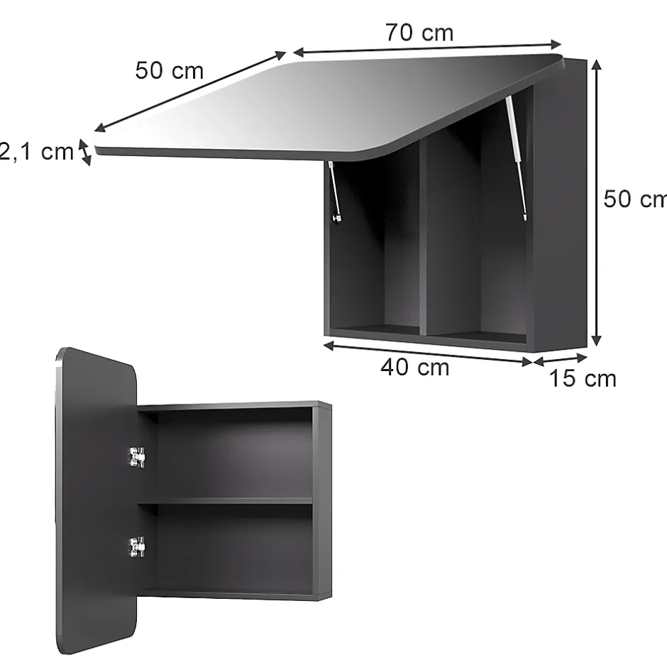 Vicco Armoire de toilette Anthracite 70x50cm avec des étagères