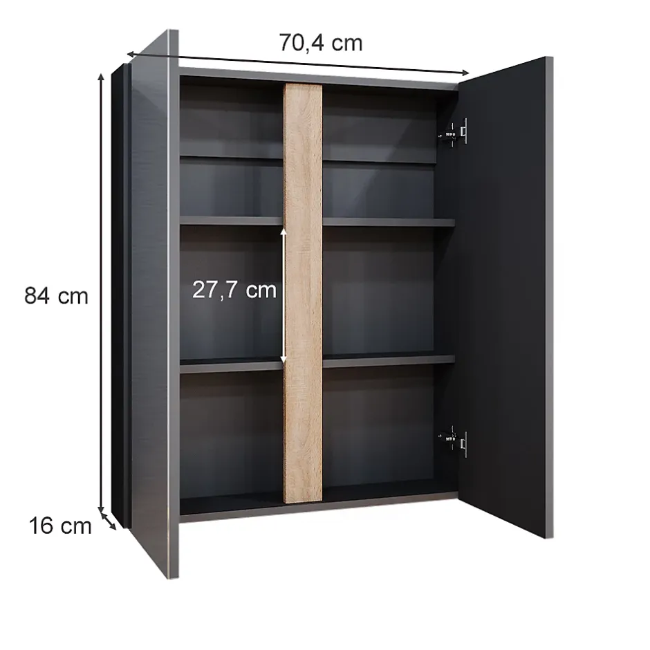 Vicco Armoire de toilette Anthracite 70.4x84cm avec 2 portes* Armoire De Toilette