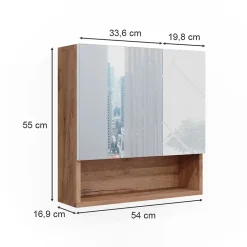 Vicco Armoire de toilette Blanc brillant/Chêne doré 54x55cm