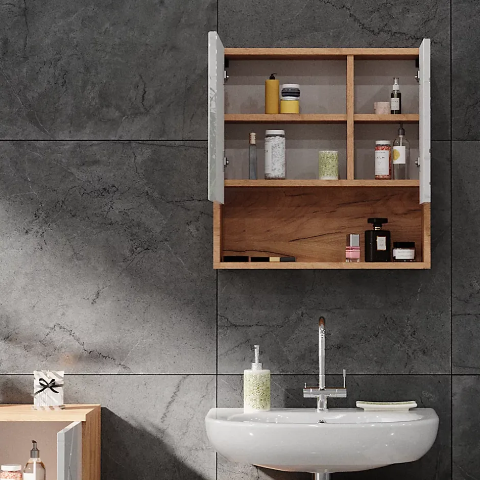 Vicco Armoire de toilette Blanc brillant/Chêne doré 54x55cm