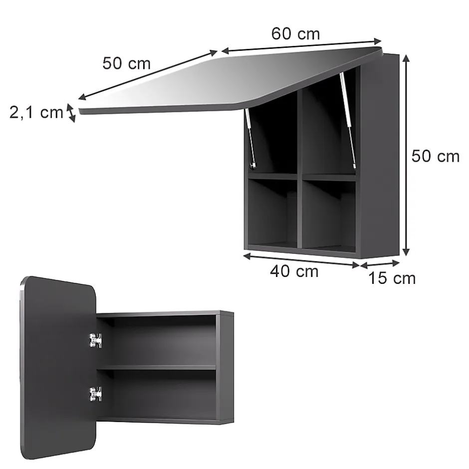 Vicco Armoire de toilette Anthracite 60x50cm avec des étagères
