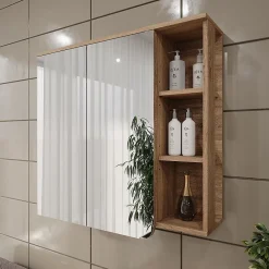Vicco Armoire de toilette Sonoma/Bleu 80x75cm avec miroir
