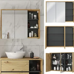 Vicco Armoire de toilette Chêne/Anthracite 100x75cm