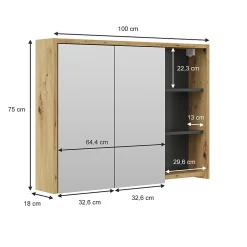 Vicco Armoire de toilette Chêne/Anthracite 100x75cm