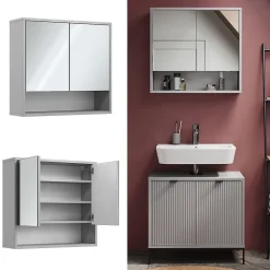 Vicco Armoire de toilette Gris 70x65cm avec 2 portes* Armoire De Toilette