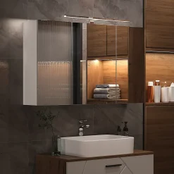 Vicco Armoire de toilette Blanc 100x60cm avec 3 portes et éclairage LED* Armoire De Toilette