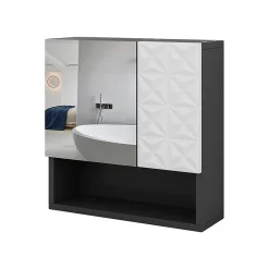 Vicco Armoire de toilette Noir 54x55cm avec porte et compartiments ouverts