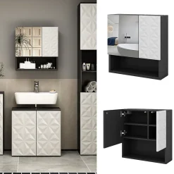 Vicco Armoire de toilette Noir 54x55cm avec porte et compartiments ouverts