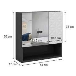 Vicco Armoire de toilette Noir 54x55cm avec porte et compartiments ouverts