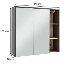 Vicco Armoire de toilette Gris/Artisan 80x75cm avec des étagères ouvertes* Armoire De Toilette