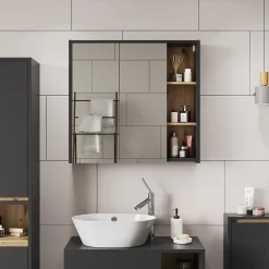 Vicco Armoire de toilette Gris/Artisan 80x75cm avec des étagères ouvertes* Armoire De Toilette