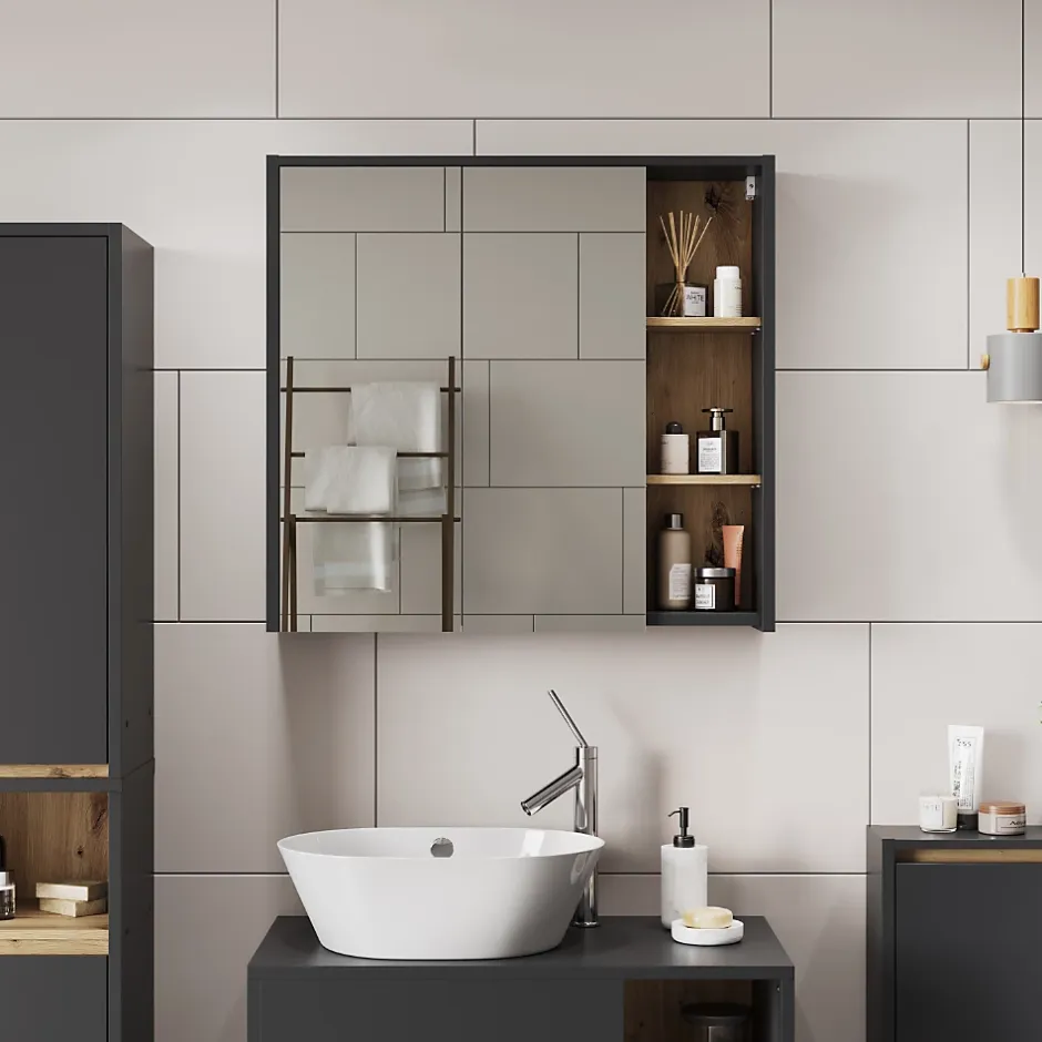 Vicco Armoire de toilette Gris/Artisan 80x75cm avec des étagères ouvertes* Armoire De Toilette