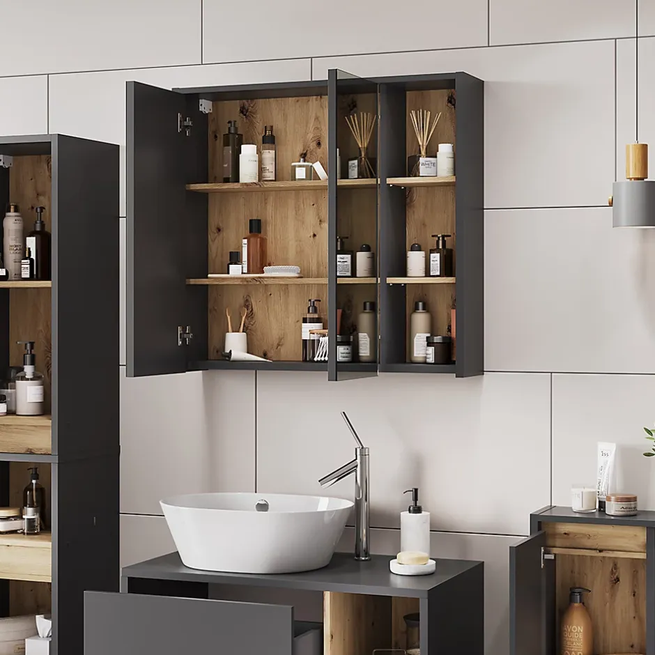 Vicco Armoire de toilette Gris/Artisan 80x75cm avec des étagères ouvertes* Armoire De Toilette