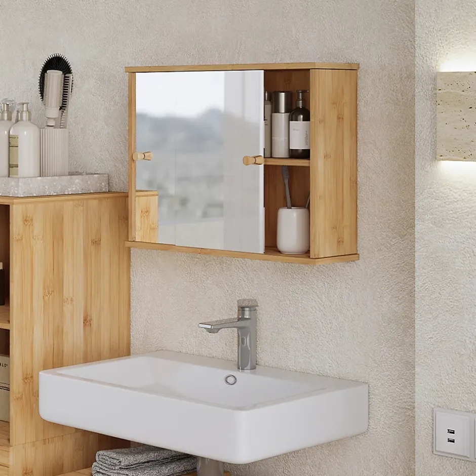 Vicco Armoire de toilette Bambou 55x40cm avec 2 portes coulissantes