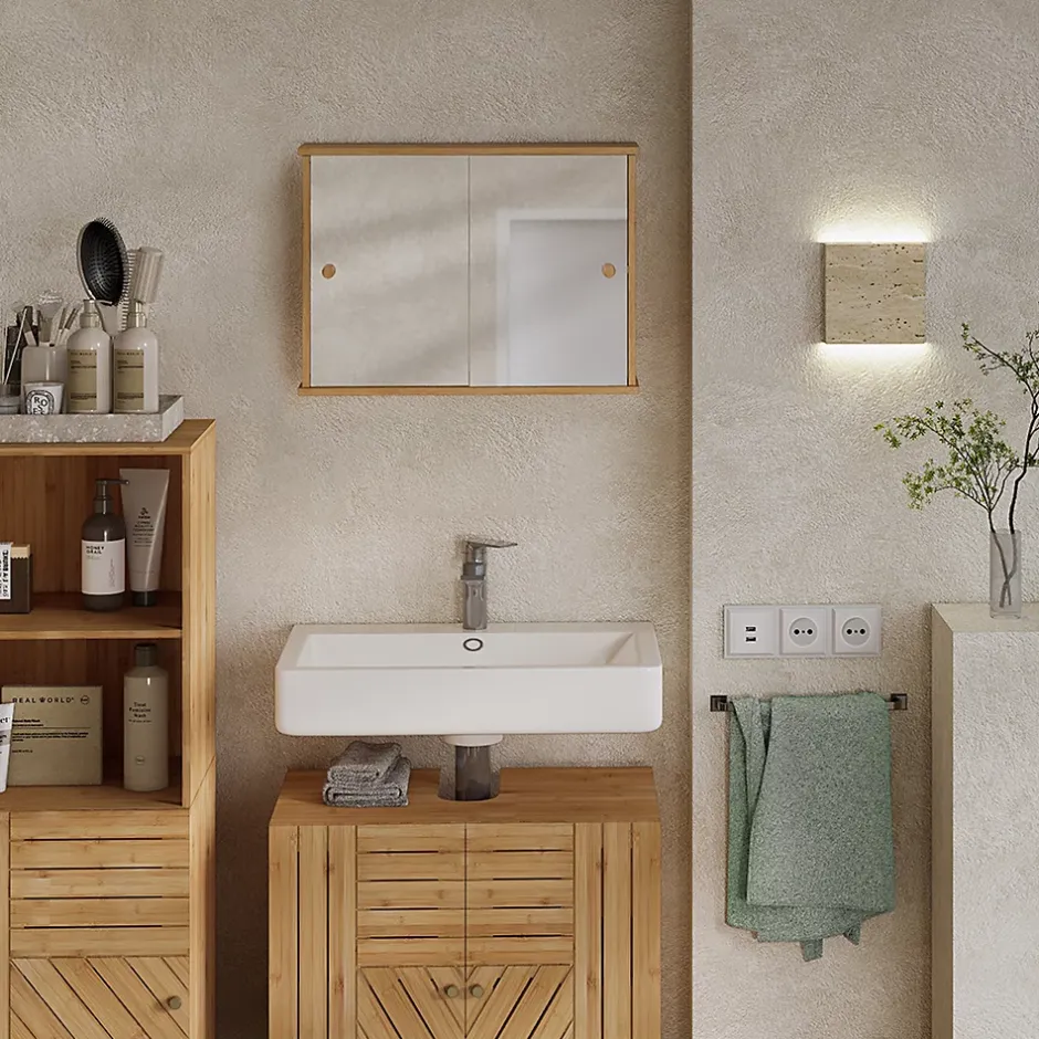 Vicco Armoire de toilette Bambou 55x40cm avec 2 portes coulissantes