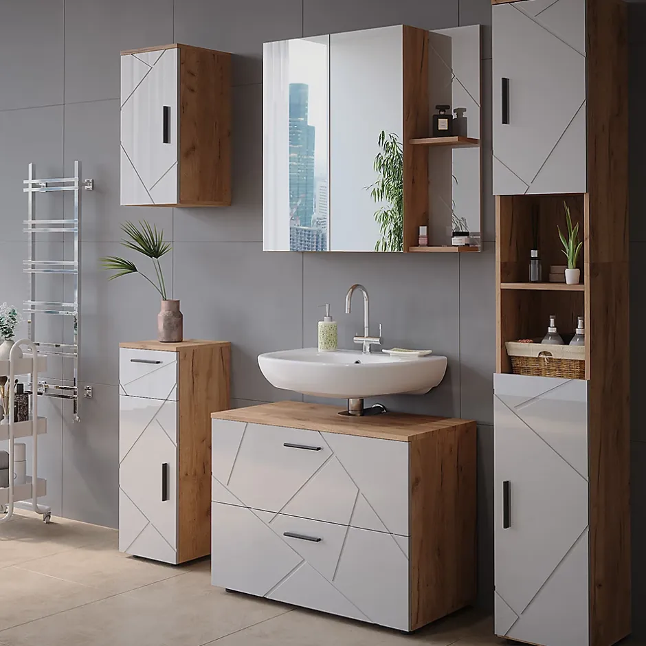 Vicco Armoire de toilette Chêne doré/blanc brillant 80x75cm* Armoire De Toilette
