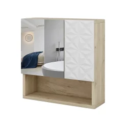 Vicco Armoire de toilette Blanc 54x55cm avec porte et compartiments ouverts
