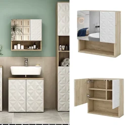 Vicco Armoire de toilette Blanc 54x55cm avec porte et compartiments ouverts