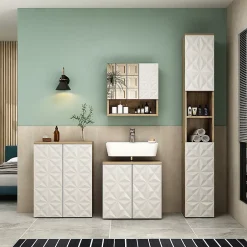 Vicco Armoire de toilette Blanc 54x55cm avec porte et compartiments ouverts
