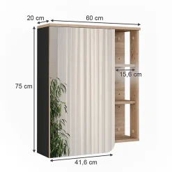 Vicco Armoire de toilette Sonoma/Anthracite 60x75cm* Armoire De Toilette