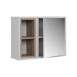 Vicco Armoire de toilette blanc/chêne 60x45cm avec 2 compartiments ouverts et 1 porte