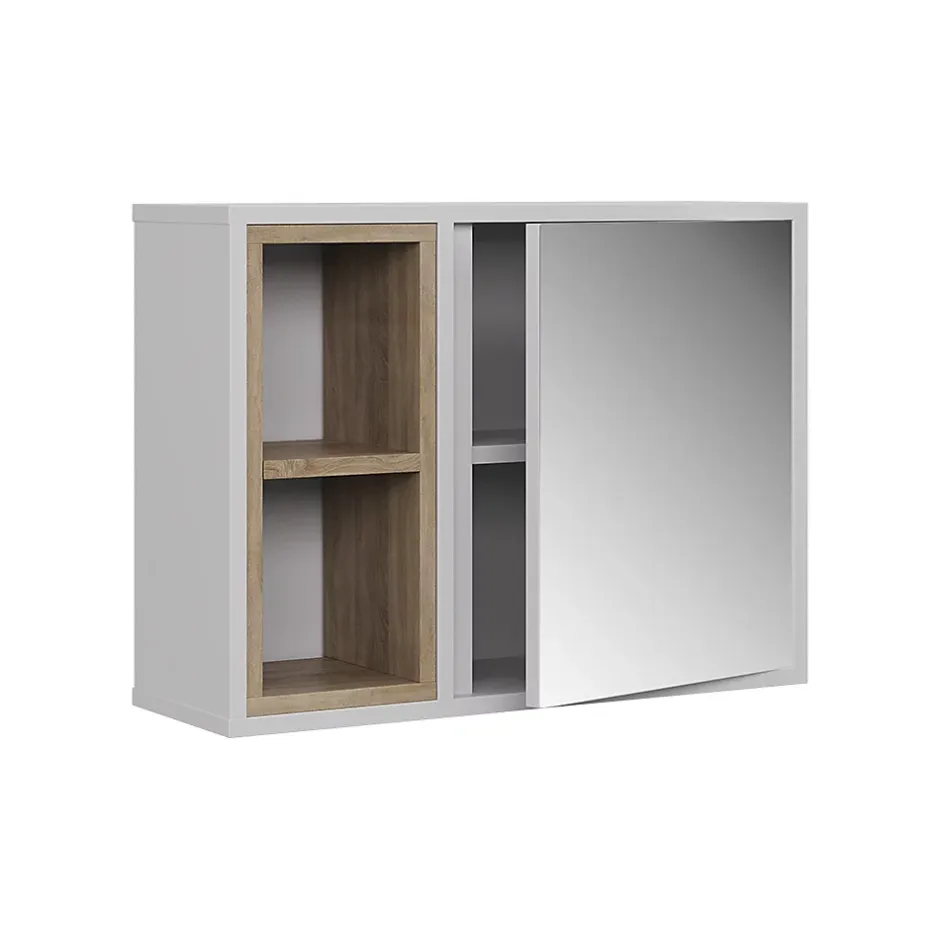 Vicco Armoire de toilette blanc/chêne 60x45cm avec 2 compartiments ouverts et 1 porte