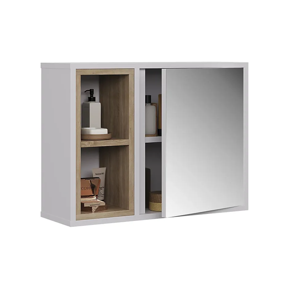 Vicco Armoire de toilette blanc/chêne 60x45cm avec 2 compartiments ouverts et 1 porte
