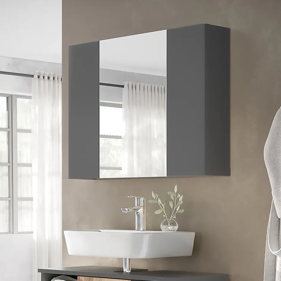 Vicco Armoire de toilette Anthracite 80x59.2cm avec des étagères* Armoire De Toilette