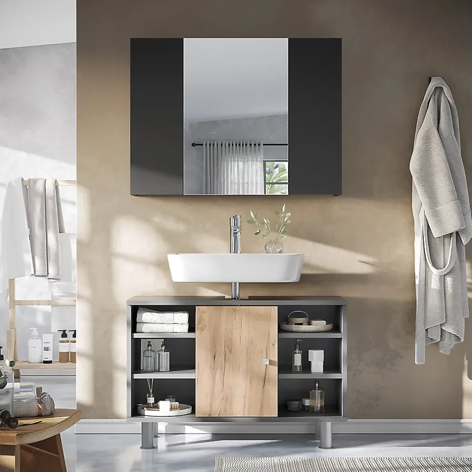 Vicco Armoire de toilette Anthracite 80x59.2cm avec des étagères* Armoire De Toilette