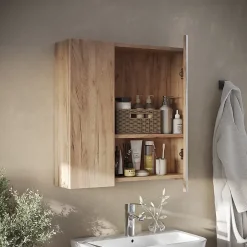 Vicco Armoire de toilette Chêne de force doré 60x59.2cm Avec étagères et 1 porte miroir* Armoire De Toilette