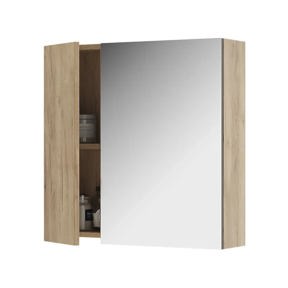 Vicco Armoire de toilette Chêne de force doré 60x59.2cm Avec étagères et 1 porte miroir* Armoire De Toilette