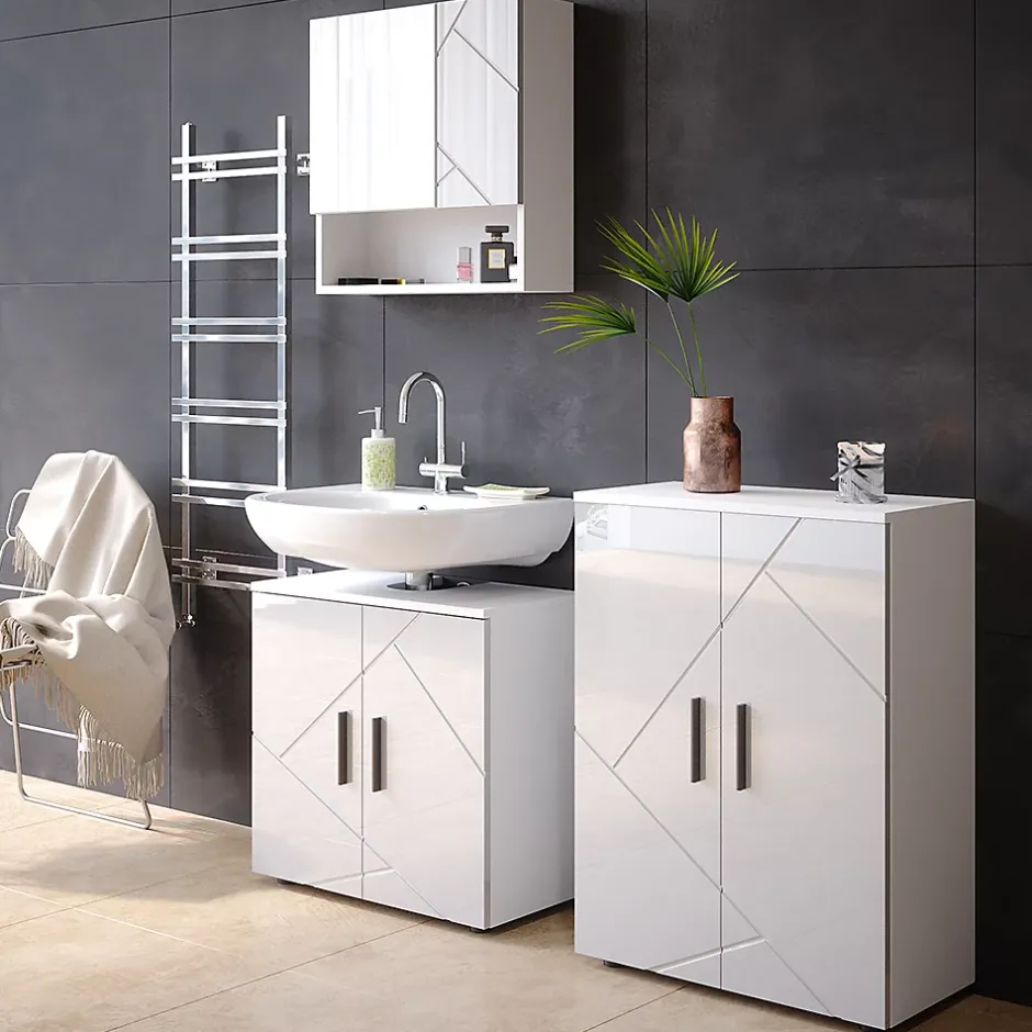 Vicco Armoire de toilette Blanc Haute brillance 16.9x55cm