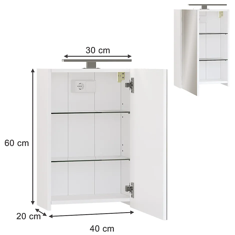 Vicco Armoire de toilette Blanc 40x60cm avec éclairage LED* Armoire De Toilette