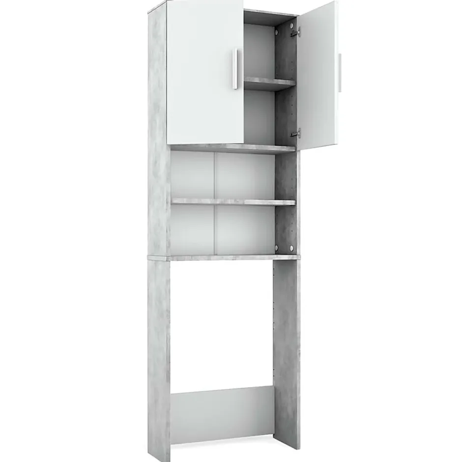 Vicco Armoire de toilette Béton/blanc 64x190cm avec 2 portes* Meuble Wc