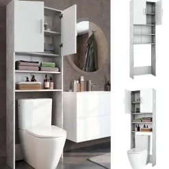 Vicco Armoire de toilette Béton/blanc 64x190cm avec 2 portes* Meuble Wc