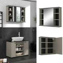 Vicco Armoire de toilette Grège 80x60cm avec miroir
