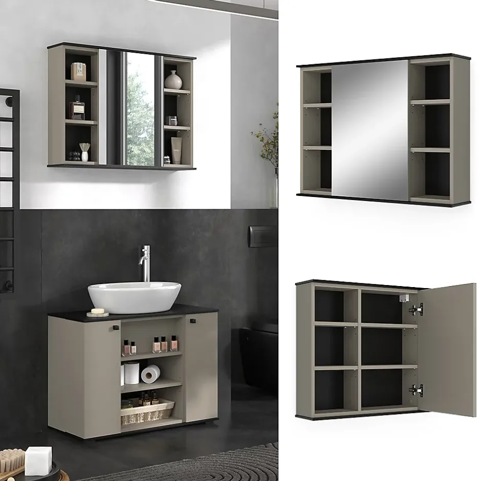 Vicco Armoire de toilette Grège 80x60cm avec miroir