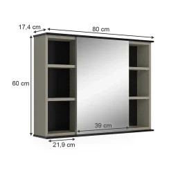 Vicco Armoire de toilette Grège 80x60cm avec miroir