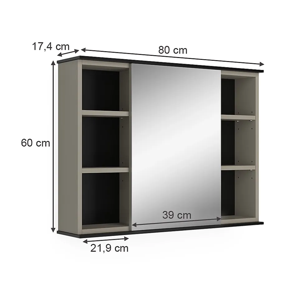 Vicco Armoire de toilette Grège 80x60cm avec miroir